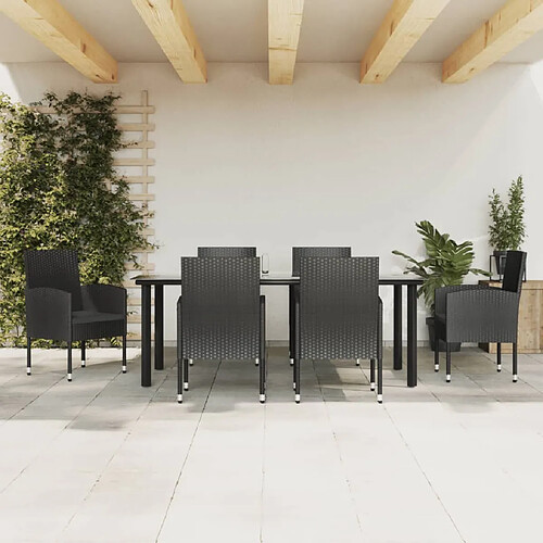 vidaXL Ensemble à manger de jardin 7 pcs noir résine tressée et acier