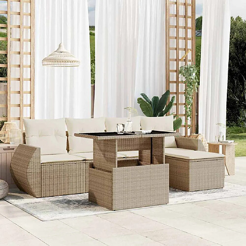 vidaXL Salon de jardin avec coussins 6 pcs beige résine tressée