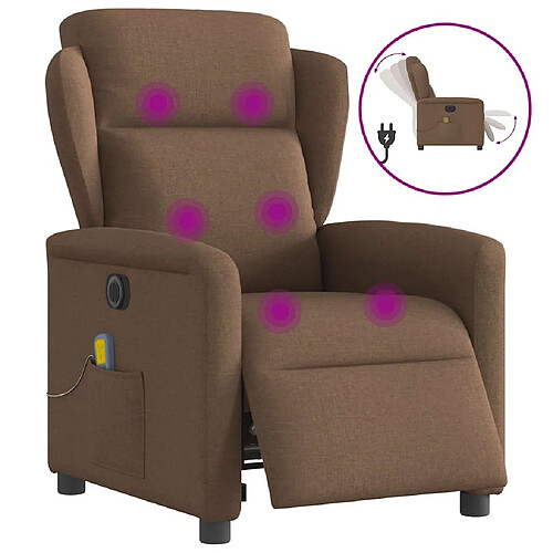 vidaXL Fauteuil inclinable de massage électrique marron tissu