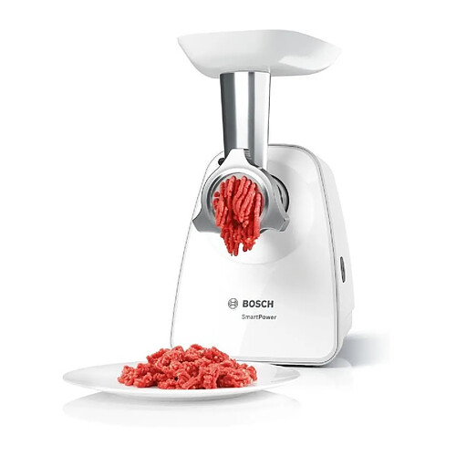 Hachoir a viande SmartPower - BOSCH - MFW2520W - 2 grilles de hachoir - Garnisseur de saucisses - Blanc