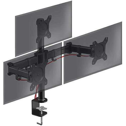 Duronic DM253 Support 3 écrans PC à Pince pour Bureau | Hauteur Ajustable | Rotatif/Inclinable/Pivotable | Compatibilité Universelle avec Moniteur d'Ordinateur LCD/LED VESA 75/100