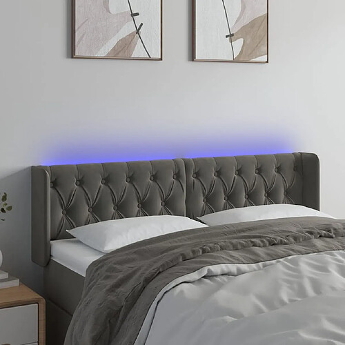 Maison Chic Tête de lit scandinave à LED,meuble de chambre Gris foncé 147x16x78/88 cm Velours -MN34893