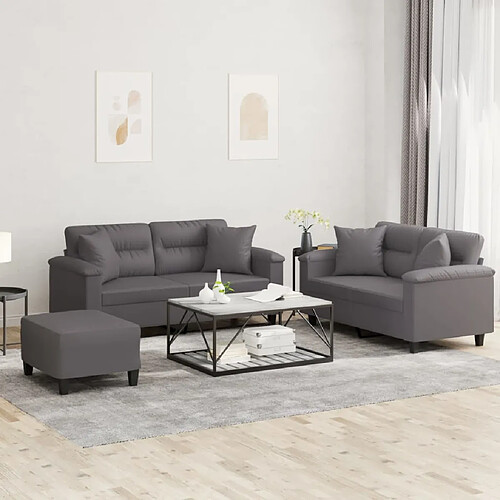 vidaXL Ensemble de canapés 3 pcs avec coussins gris similicuir