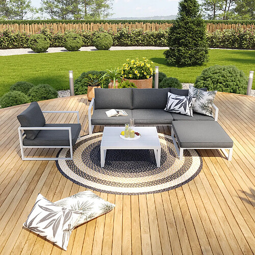 Avril Paris Salon de jardin angle aluminium 5 Places couleur blanc gris - VALENCE