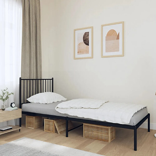 vidaXL Cadre de lit métal sans matelas avec tête de lit noir 90x200 cm