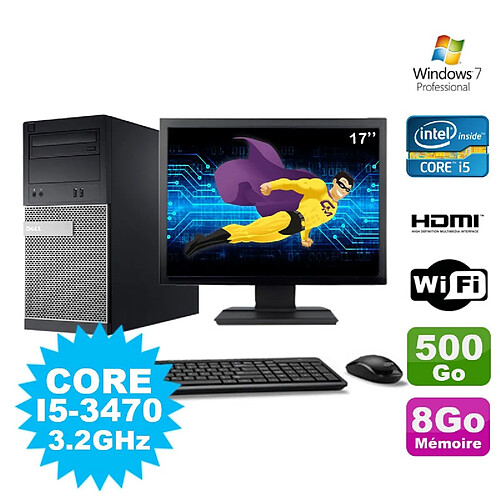 Lot PC Tour DELL 3010 MT I5-3470 Graveur 8Go 500Go HDMI Wifi W7 + Ecran 17" · Occasion