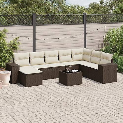 vidaXL Salon de jardin avec coussins 9 pcs marron résine tressée