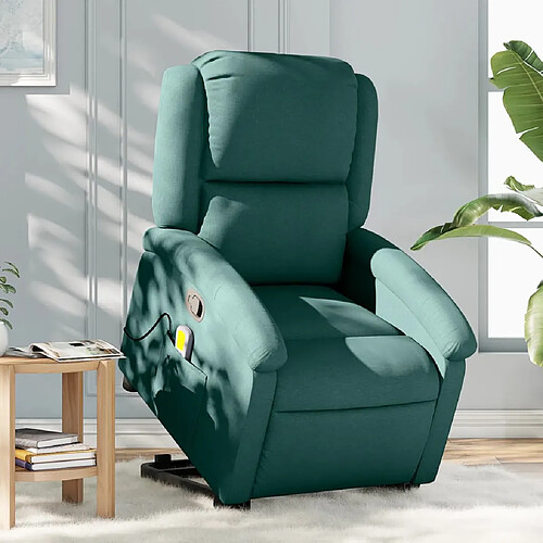 vidaXL Fauteuil inclinable de massage Vert foncé Tissu