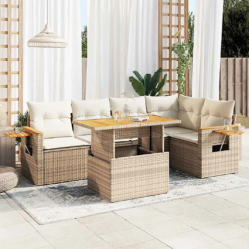 vidaXL Salon de jardin 6 pcs avec coussins beige résine tressée acacia