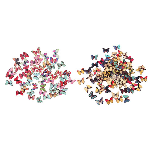 150Pcs forme de papillon dessin coloré boutons en bois pour la couture artisanat bricolage