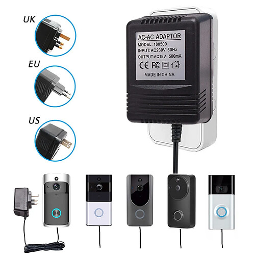 Universal Adaptateur d'alimentation pour sonnette de porte(Le noir)