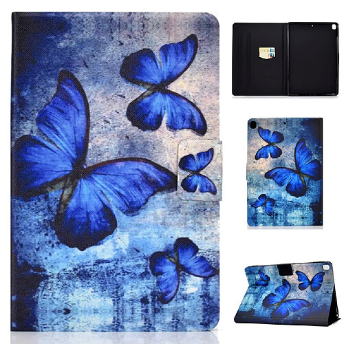 Etui en PU impression de modèle avec porte-carte papillon bleu pour votre Apple iPad 10.2 (2019)