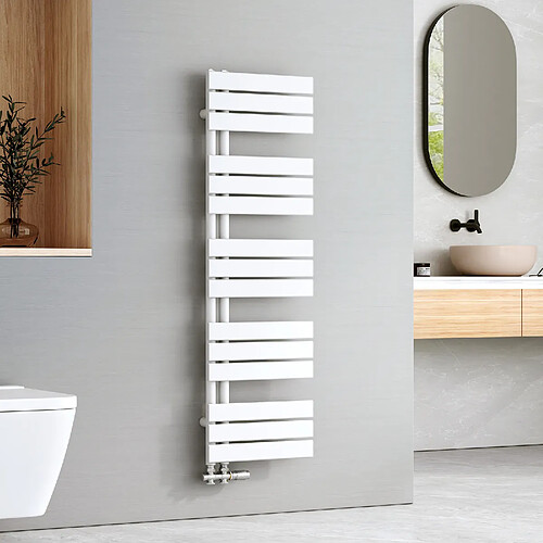 EMKE Radiateur Panneau, Sèche-serviette eau Chaude, Porte-Serviettes Pour Le Chauffage de la Salle de Bain, Chauffe Serviettes à Température Constante, 130x40cm, 570W, Blanc