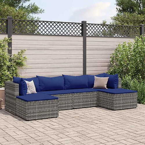 vidaXL Salon de jardin 6 pcs avec coussins Gris Résine tressée