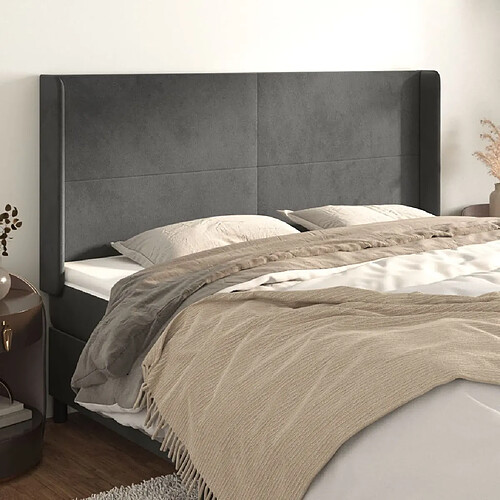 Maison Chic Tête de lit scandinave avec oreilles,meuble de chambre Gris foncé 163x16x118/128 cm Velours -MN87149