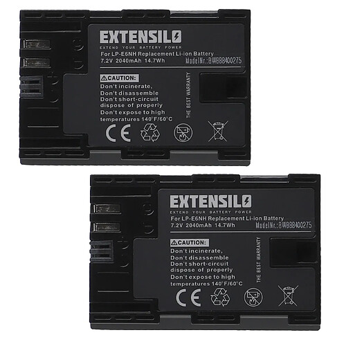 Vhbw EXTENSILO 2x Batteries remplacement pour Canon LP-E6, LP-E6NH pour appareil photo, reflex numérique (2040mAh, 7,2V, Li-ion)