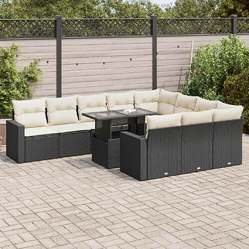 vidaXL Salon de jardin 11 pcs avec coussins noir résine tressée