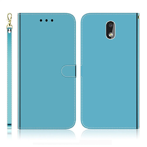 Wewoo Housse Coque Etui à rabat horizontal en surface miroir avec pour Nokia 2.2 fentes cartes et porte-cartes ainsi que portefeuille et lanière Bleu