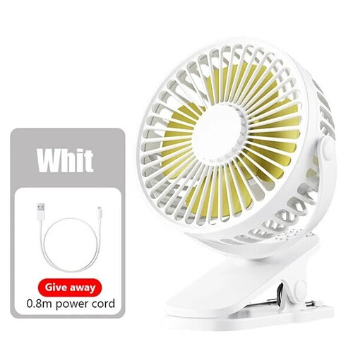 (Blanc) Mini Ventilateur de Refroidissement Clip de Bureau Portable Chargement USB Ventilateurs Cool 360 Degrés Muet à 3 vitesses avec Vent Fort pour l'Été de la Chambre à Coucher