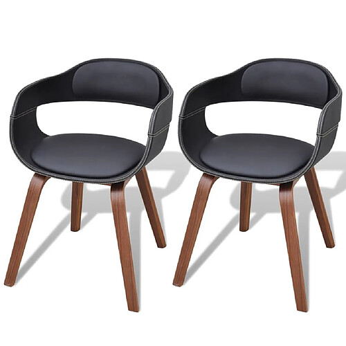 Decoshop26 Lot de 2 chaises de salle à manger cuisine en bois courbé et synthétique noir CDS020793