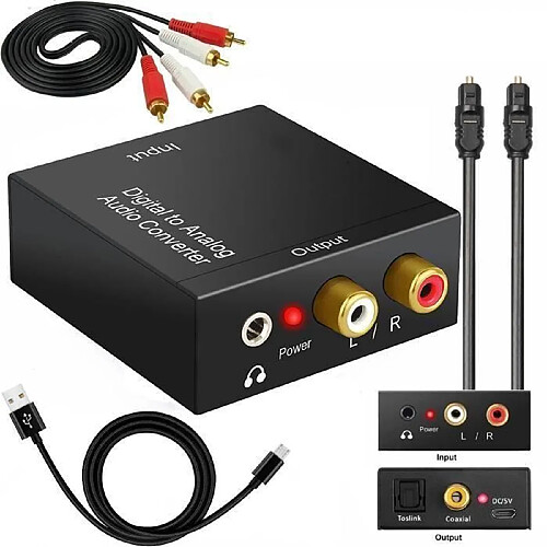 Juce® Adaptateur de convertisseur Audio R-L Avec Câble Optique Prozor DAC Numérique SPDIF TosLink vers Analogique