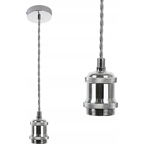 NETTLIFE Suspension Lampe Métal Argent Diam.10cm E27 Vintage Cordon Douille avec Câble 1,3M 1 Ampoule Montage Plafond pour Salle à Manger, Bar, Café