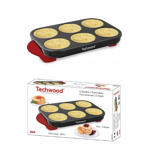 Techwood Crêpière INOX pour Mini crêpes + Pancakes anti-adhésif 6 crêpes 1500W Noire