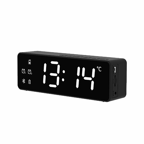 Universal Horloge numérique, haut-parleur Bluetooth sans fil intelligent, réveil de chevet, haut-parleur subwoofer stéréo avec moniteur de température, affichage dimmable | haut-parleur portable (noir)