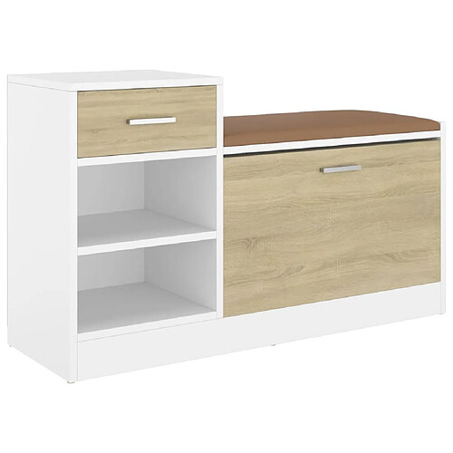 Maison Chic Banc à chaussures | Meuble de rangement à chaussures Meuble d'Entrée Chêne et blanc Sonoma 94,5x31x57 cm Aggloméré -MN20290