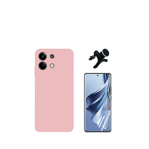 Kit de film en verre trempé de la couverture en 5D + boîtier en silicone liquide + porte-voiture renforcé Phonecare pour Xiaomi Redmi Note 13 - rose