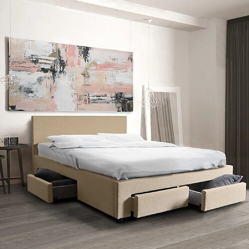 Le Quai Des Affaires Lit LUGANO 160x200 + 1 sommier + 4 tiroirs / Beige