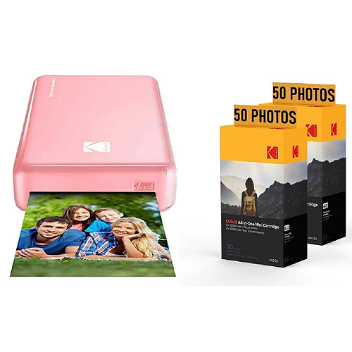 KODAK Pack Imprimante Photo Printer PM220 et 2 cartouches MSC50 - Photos 5.4 * 8.6 cm, WIFI, Compatible avec iOS et Android - Rose - ROSE