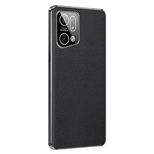 Coque en TPU + cuir véritable électroplaqué, noir pour votre Oppo Find X5