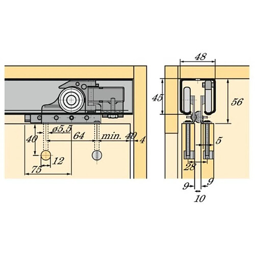 Hettich Vantaux de 50 kg pour portes de meubles TopLine 1 rails Profil de coulissage