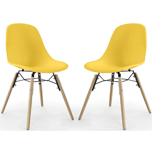 ICONIK INTERIOR Chaise de Salle à Manger - Design Scandinave - Pieds en Bois - Lot de 2 - Skögur Jaune