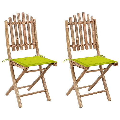 vidaXL Chaises pliables de jardin 2 pcs avec coussins Bambou