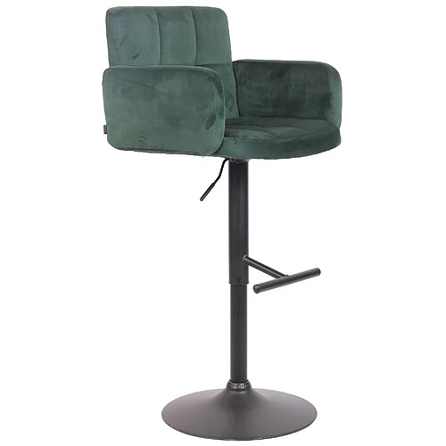 Decoshop26 Tabouret de bar pivotant en velours vert et métal noir avec accoudoirs repose-pieds et dossier TDB10650