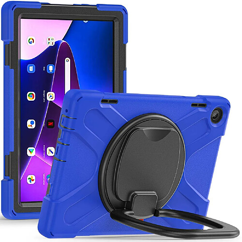 Coque en silicone anti-chute avec poignée et béquille rotative pour votre Lenovo Tab M10 (Gen 3) TB-328FU/TB-328XU - bleu