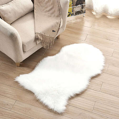 LUUCOZK Tapis moelleux en fausse fourrure pour chambre à coucher, salon - Blanc-irrégulier 60x220CM