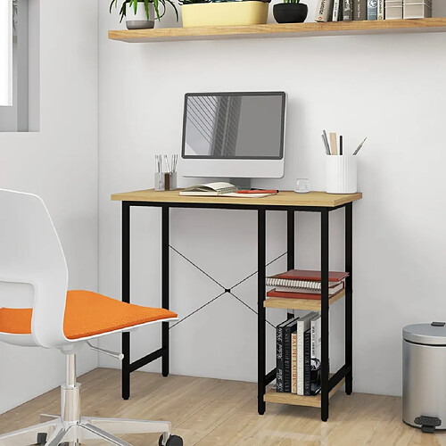 vidaXL Bureau d'ordinateur Noir et chêne clair 80x40x72cm MDF et métal