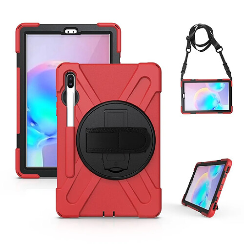 Coque en TPU combo en forme de x avec béquille et dragonne rouge pour votre Samsung Galaxy Tab S6 SM-T860 (Wi-Fi)/T865 (LTE)