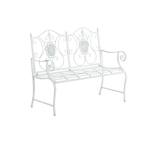 Decoshop26 Banc de jardin balcon terrasse style rustique largeur 116 cm en métal blanc 10_0002928