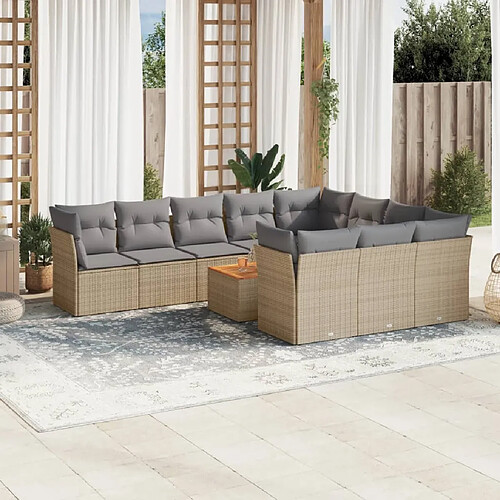 vidaXL Salon de jardin et coussins 11 pcs mélange beige résine tressée