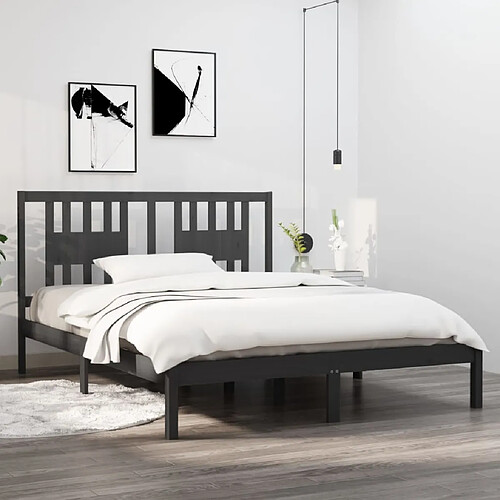 vidaXL Cadre de lit sans matelas gris bois massif