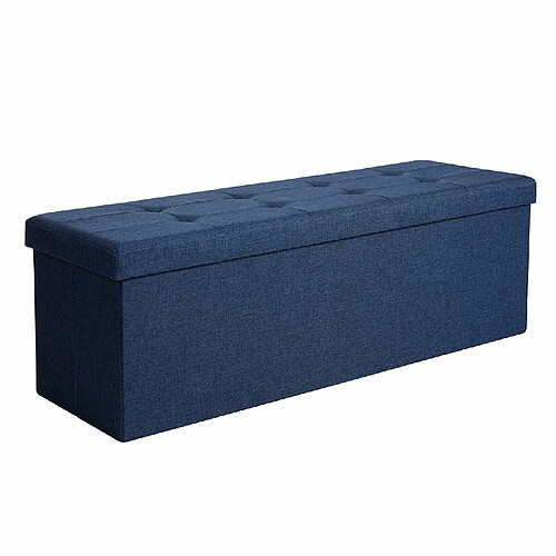 Banc de rangement, Coffre avec Couvercle, grand Pouf pliable, Chambre, Entrée, Gain d'espace,Rembourrage, Bleu foncé LSF77IN SONGMICS