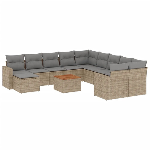 Maison Chic Ensemble Tables et chaises à dîner d'extérieur 12 pcs avec coussins,Salon de jardin mélange beige résine tressée -GKD943182