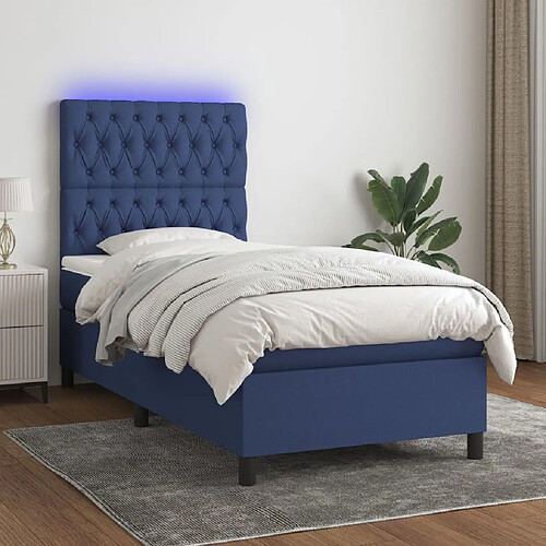 Sommier à lattes,Cadre à lattes de lit et matelas et LED pour Adulte Bleu 100x200 cm Tissu -MN95019