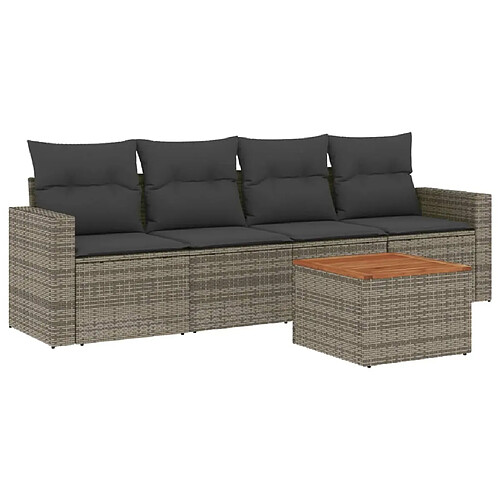 Maison Chic Ensemble de 5 Tables et chaises d'extérieur avec coussins,Salon de jardin gris résine tressée -GKD230198