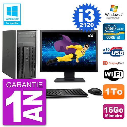 PC HP 6300 MT Ecran 22" Core i3-2120 RAM 16Go Disque 1To Graveur DVD Wifi W7 · Occasion