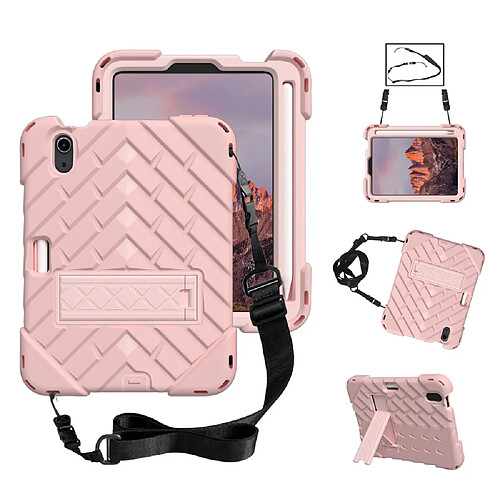 Coque en TPU motif losange, hybride avec béquille et lanière or rose pour votre Apple iPad mini (2021)